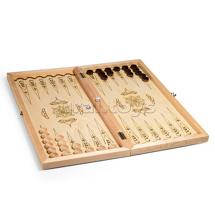 Нарды деревянные средние (рисунок-выжигание, фишки-дерево, лак) 500х250мм