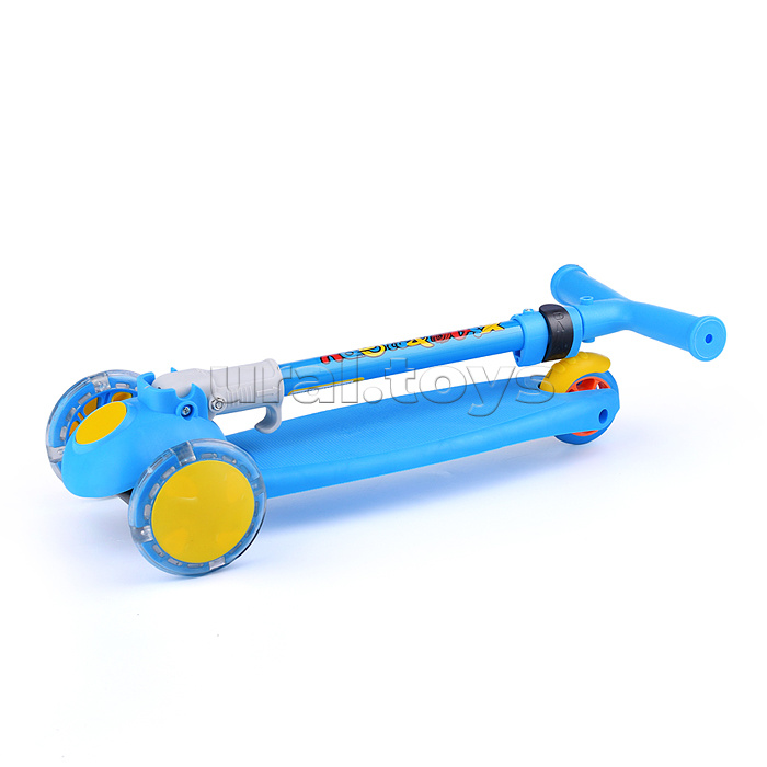 Самокат 3-х кол., голубой, светящиеся колёса, PVC, ABEC 7, в коробке