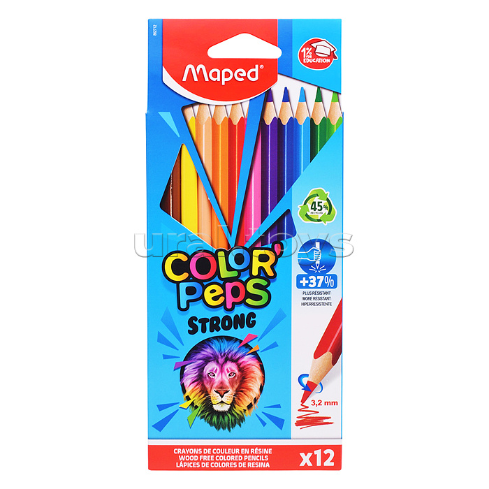 Карандаши цветные повышенной прочности, пластиковые, 12 цветов, "Color'Peps strong"