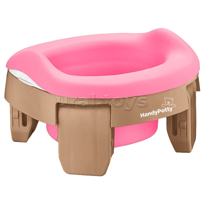 Горшок дорожный HandyPotty 3 в 1 бежевый и вкладка розовая