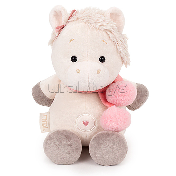 Мягкая игрушка "Лошадка Ами" с шарфом, пудровый 20 см.