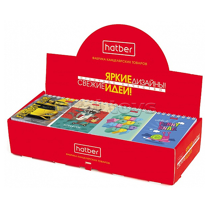 Блокнот А7 40л клетка "Ассорти" на гребне