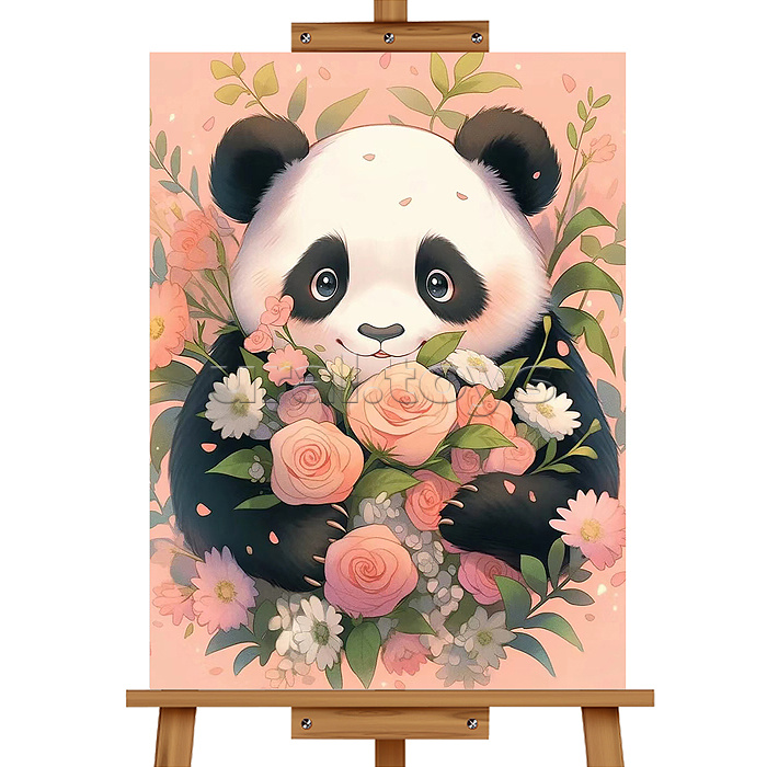 Набор для рисования "Картина по номерам 30*40 см. Панда с цветами"