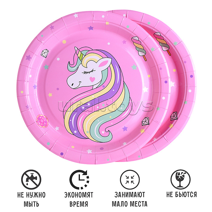 Набор посуды одноразовой "Очаровательный единорог" тарелки 23*23 см (10 шт.)
