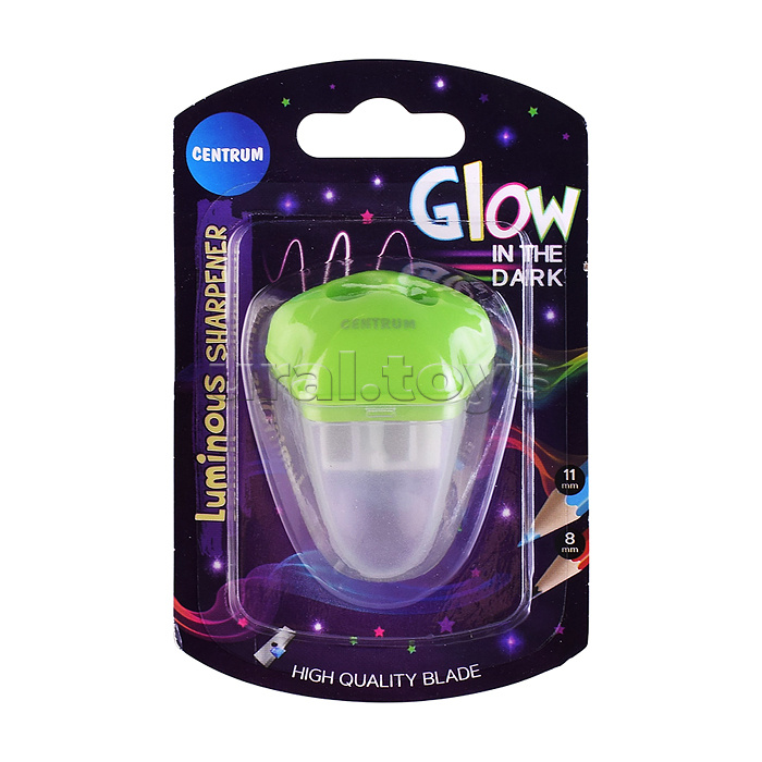 Точилка пластиковая с 2 лезвиями "Светящаяся в темноте", на блистере с европодвесом