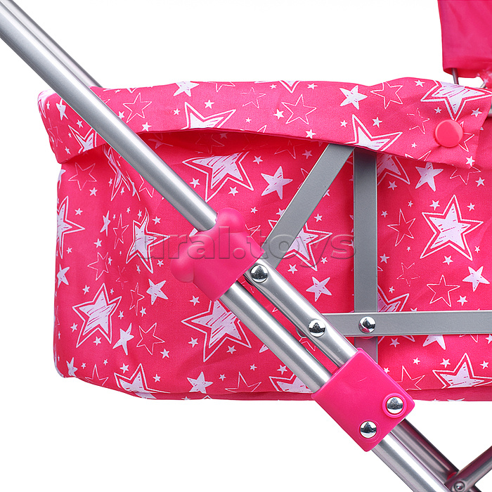 Коляска для кукол металлическая, складная, прогулочная с капюшоном, цвет звёзды на розовом