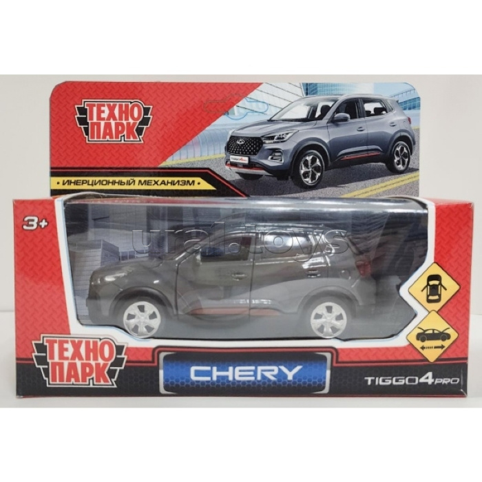 Машина металл Chery tiggo 4 pro, 12 см, двери, капот, багажник, инерц., темно-серый, в коробке