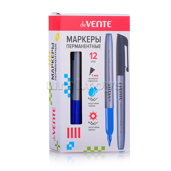 Маркер перманентный, круглый корпус, с клипом, пулевидный наконечник, ширина линии 1 мм, синий