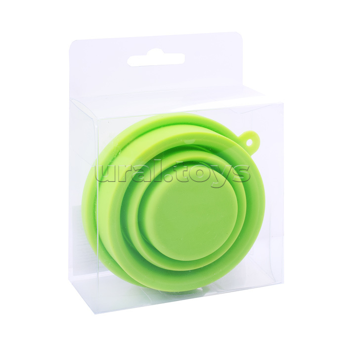 Стакан для ИЗО "School" силиконовый, складной, в собранном виде 80x90x80 мм, в сложенном 80x10x80 мм, с силиконовой крышкой, неоновый салатовый