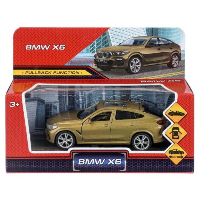 Машина металл BMW X6 длина 12 см, двери, багаж, инер, бежевый
