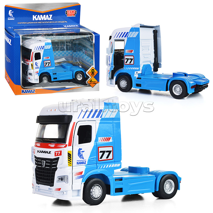 Машина металл Kamaz Тягач Спорт 14 см, (двери, синий) инерц, в коробке