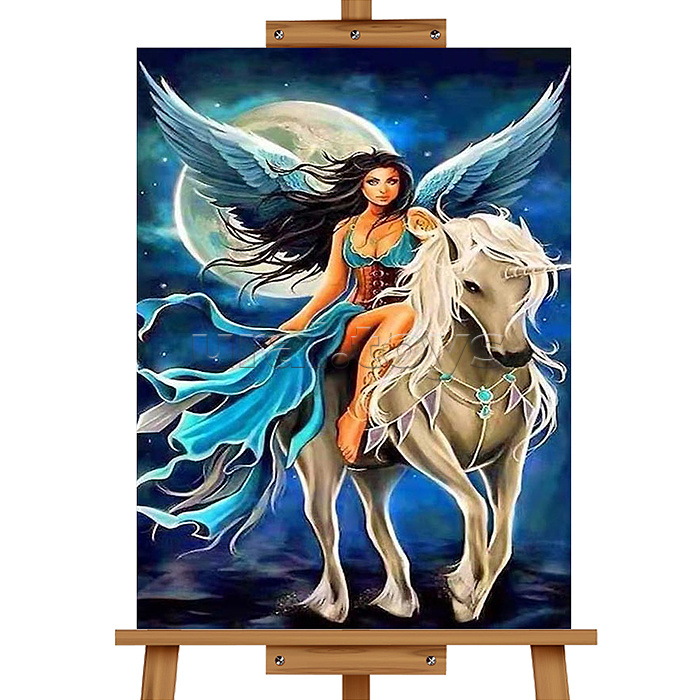 Мозаика алмазная "Девушка и единорог" 40*50см.