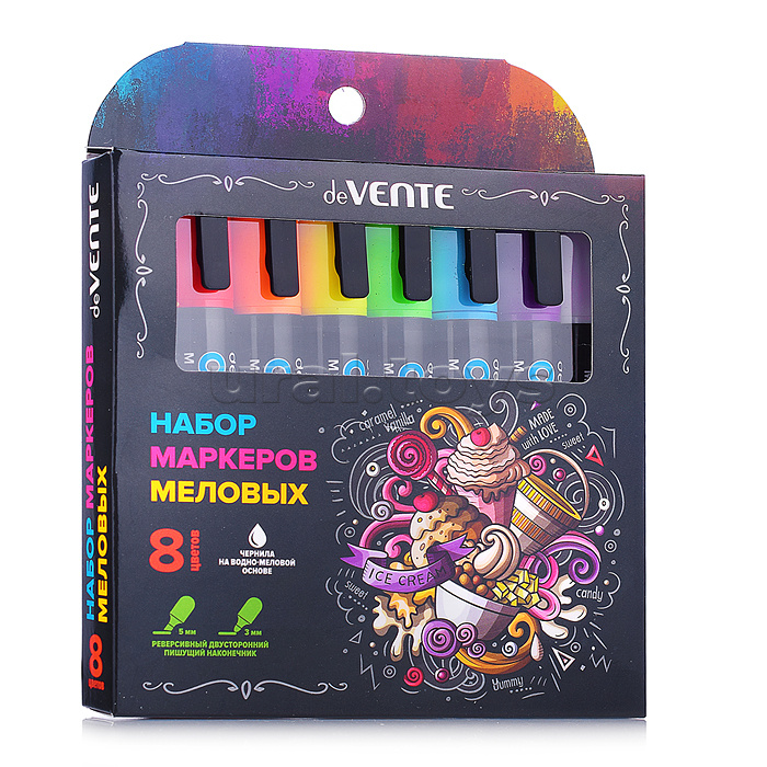 Набор маркеров меловых "Chalk Creative" 8 цветов, круглый корпус, двусторонний наконечник: пулевидный и скошенный, ширина линии 3 мм у пулевидного наконечника, 5 мм у скошенного наконечника Набор маркеров меловых "Chalk Creative" 8 цветов, круглый корпус, двусторонний наконечник: пулевидный и скошенный, ширина линии 3 мм у пулевидного наконечника, 5 мм у скошенного наконечника