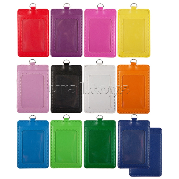 Бейдж школьный "Classic" 110x70 мм, вертикальный, два отделения, искусственная кожа, металлическое полукольцо для крепления, ассорти 12 цветов
