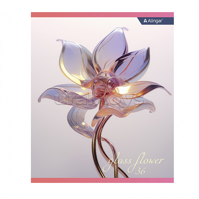 Тетрадь 36 л., клетка, "Glass flower",  А5, скрепка, офсет,  мелованный картон (стандарт), 5  дизайнов в пленке т/у