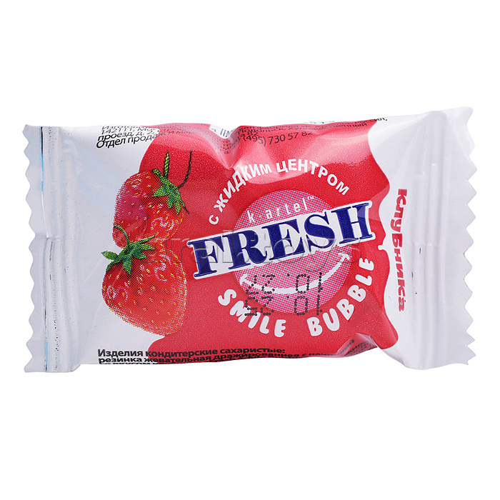 Резинка жевательная дражированная "FRESH SMILE Bubble" со вкусом клубники с жидкими центром 100шт