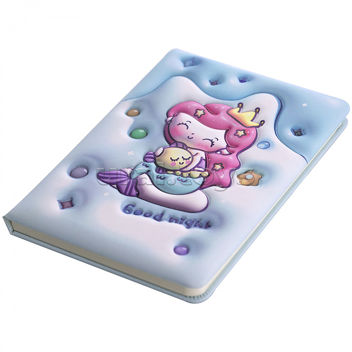 Подарочный блокнот 13,0 см * 18,0 см , 7БЦ, PU, поролон, конгрев, эффект 3D, 80л., линия, "Русалочка", бирюзовый