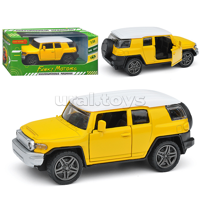 Жёлтая инерционная машинка Внедорожник  die-cast,1:32, открывающиеся двери