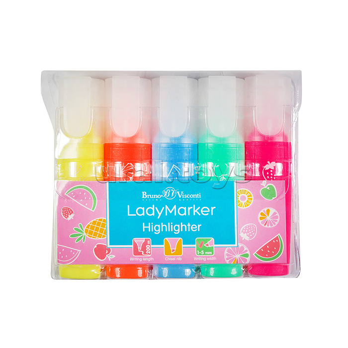 Набор из 5 текстовыделителей "LadyMarker" желтый/зеленый/розовый/оранжевый/голубой