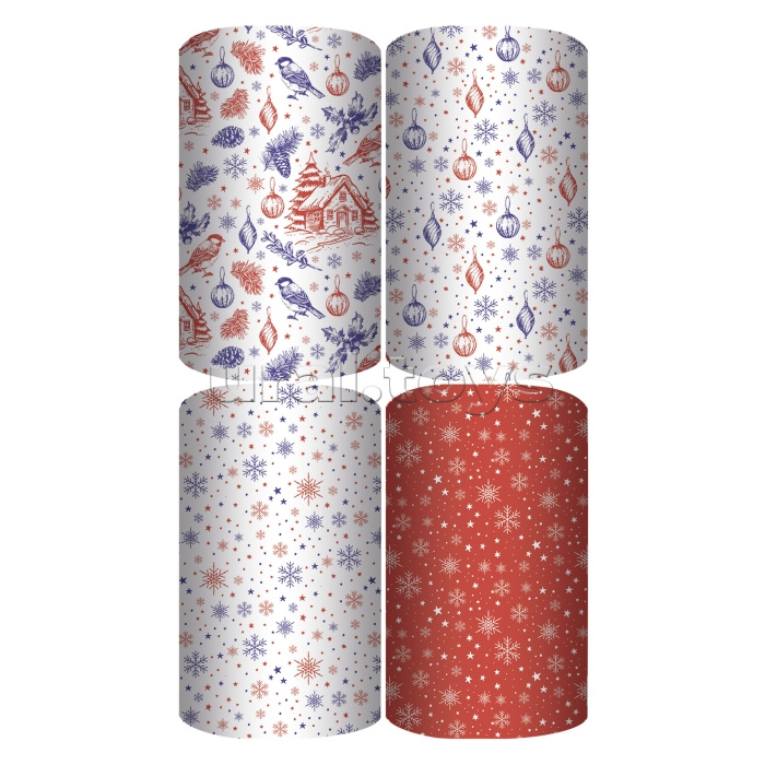 Упаковочная бумага НГ "Живописная зима" в ассортименте, рулон в термоусадочной пленке, 70х100см.