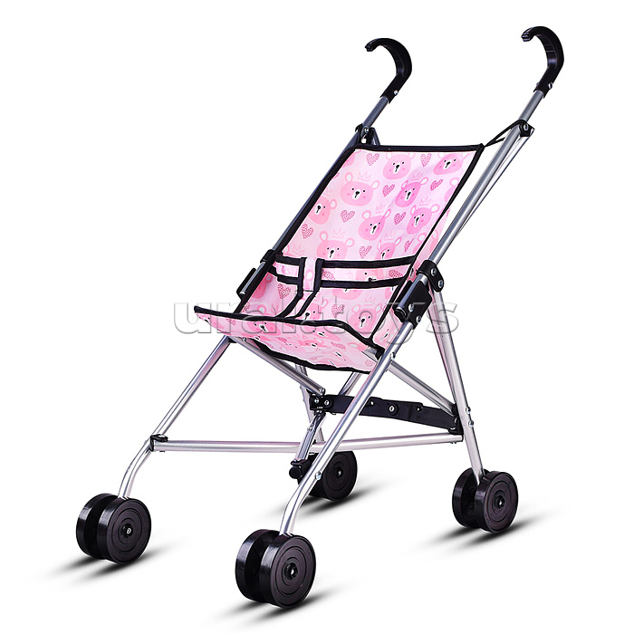 Коляская кукольная трость, металлическая , принт мишки