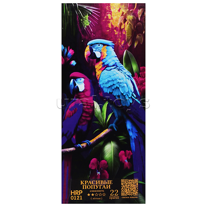 Картина по номерам 35х88 "Панно. Красивые попугаи" с поталью (22 цвета)