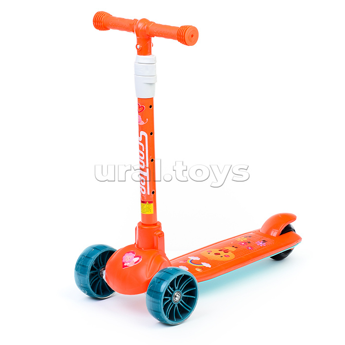 Самокат 3-х кол., оранжевый, PU, ABEC 7, в коробке
