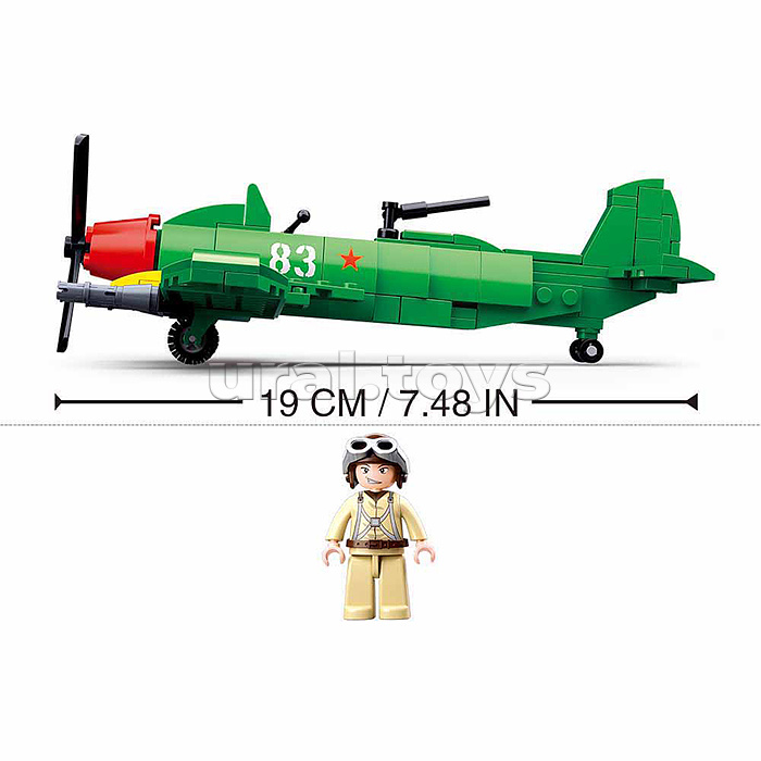 Конструктор  "Советский военный самолет с фигуркой пилота" (170 дет.) в коробке