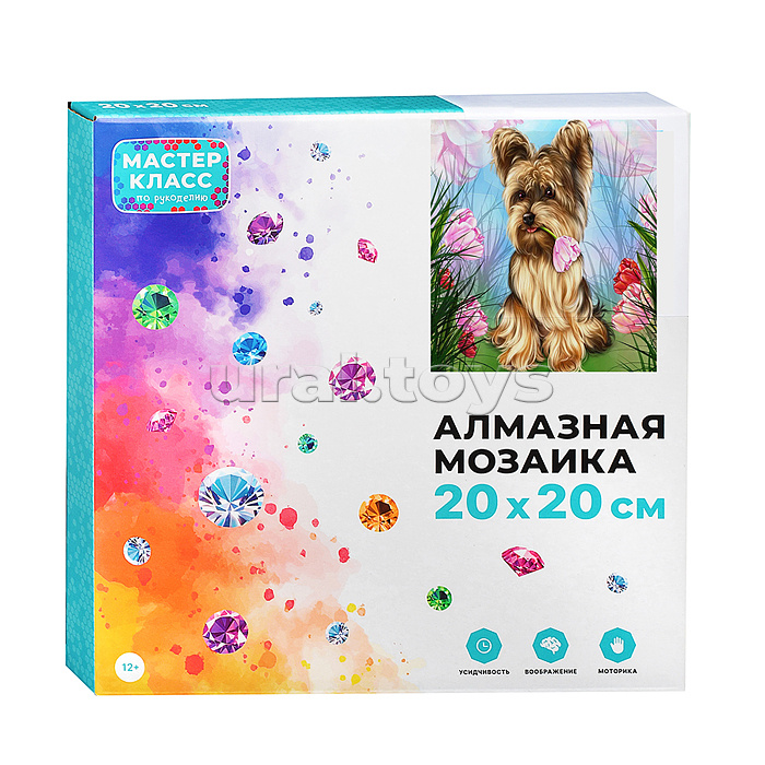 Мозаика алмазная "Пёсик" (с гирляндой) 20*20см.