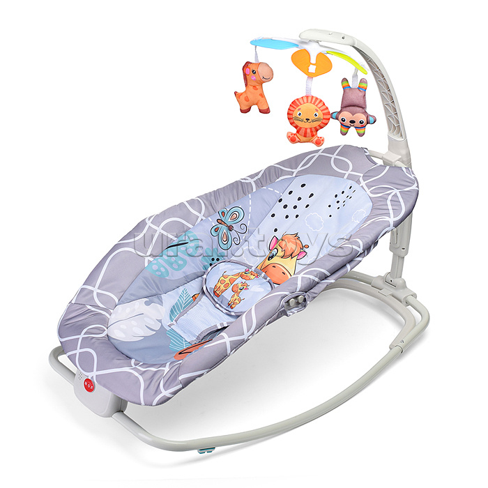 Шезлонг детский 8584 "Жирафик" в коробке (серый)