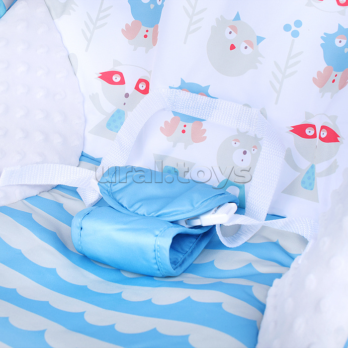 Шезлонг детский "Сова и зайчик" голубой, с вибрацией, в коробке