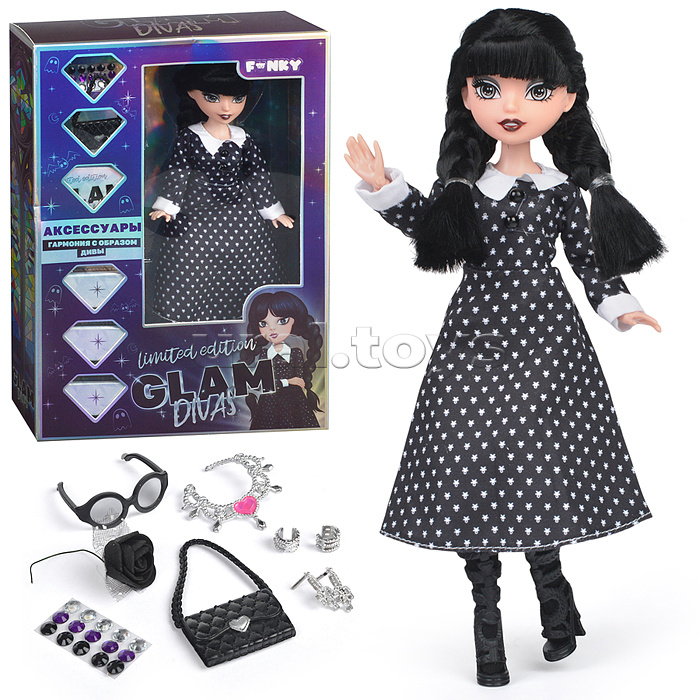 Модная кукла Glam Divas Вэнди с аксессуарами, платье в горох 25 см. Модная кукла Glam Divas Вэнди с аксессуарами, платье в горох 25 см.