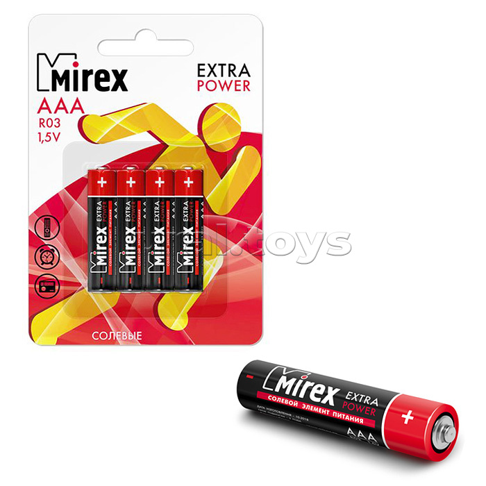 Батарея солевая Mirex R03 / AAA 1,5V, блистер 4 шт.