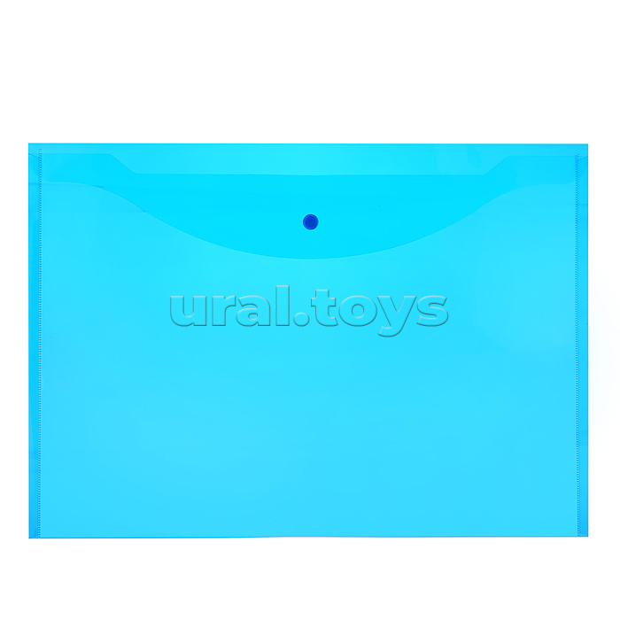 Папка-конверт на кнопке A3, 180 мкм, полупрозрачная синяя
