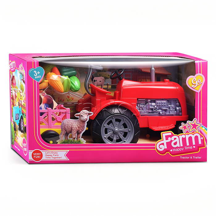 Трактор "Ферма" с фруктами и овощами, в коробке