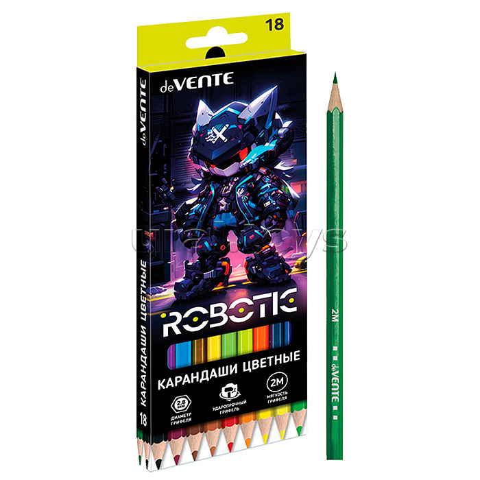Карандаши цветные 18 цв. "Robotic" 2М, диаметр грифеля 2,8 мм, шестигранные, в картонной коробке Карандаши цветные 18 цв. "Robotic" 2М, диаметр грифеля 2,8 мм, шестигранные, в картонной коробке
