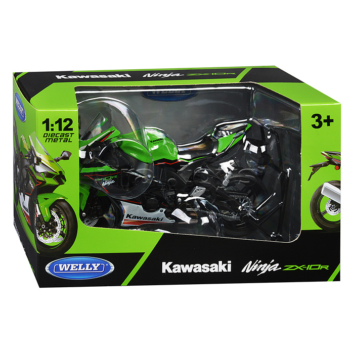 Мотоцикл 1:12 Kawasaki Ninja ZX-10R, зеленый Мотоцикл 1:12 Kawasaki Ninja ZX-10R, зеленый