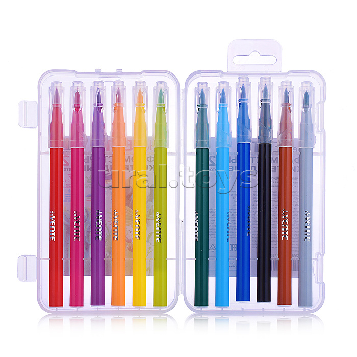 Фломастеры 12 цв, кистевидные, круглый корпус 10,4x167 мм, с вентилируемым колпачком