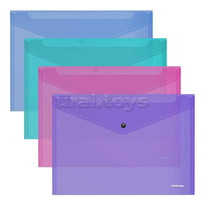 Папка-конверт на кнопке пластиковая Glossy Vivid, полупрозрачная, A4, ассорти