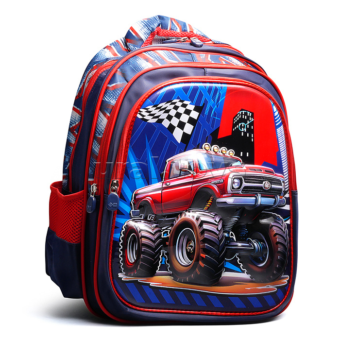 Рюкзак школьный "Авто" 41x30x15 см, 3 отделения, 2 кармана, уплотненная спинка, ОПП-упаковка