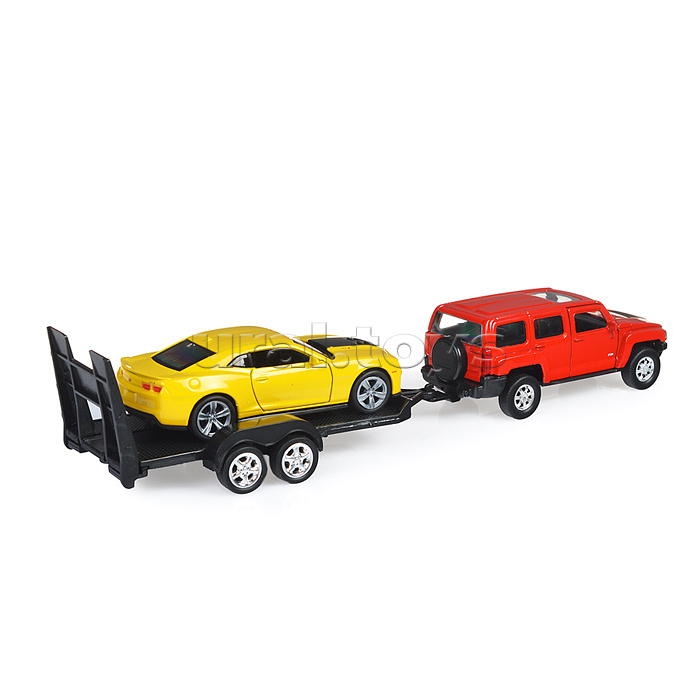 Набор 1:38, Hummer H3, Chevrolet Camaro ZL1, с прицепом, 2 шт.