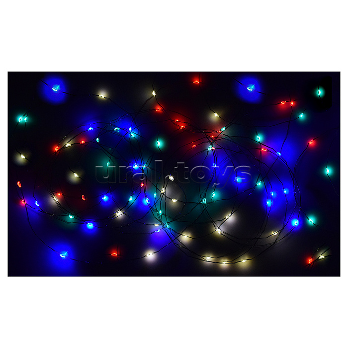 Электрогирлянда Роса 50м, 500 ламп, зеленый провод, цветная