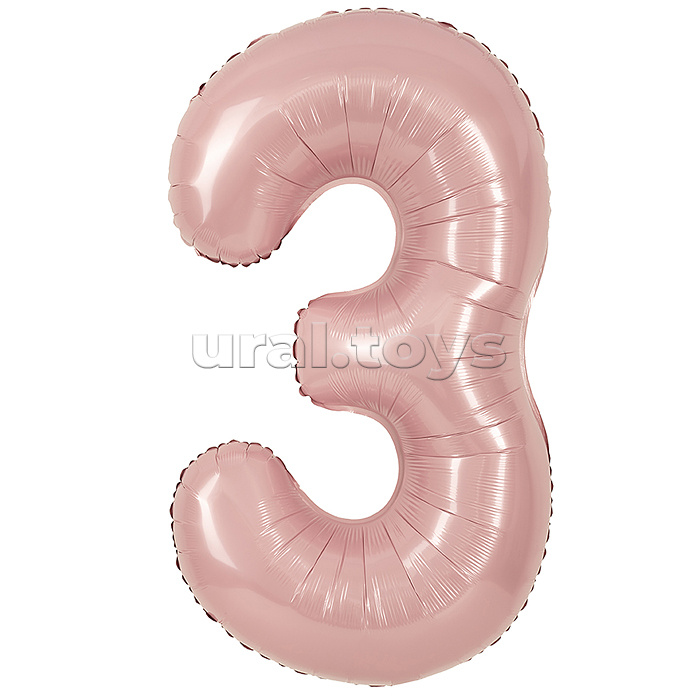 Шар (40''/102 см) Цифра, 3, Пыльная роза, Сатин, 1 шт. в уп.