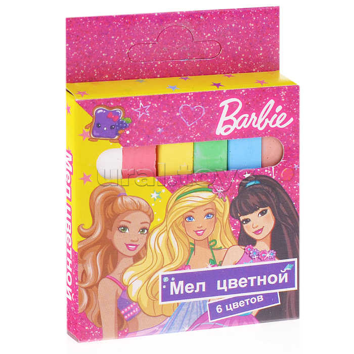 Мел цветной "Барби", 6 штук в картонной упаковке, с европодвесом