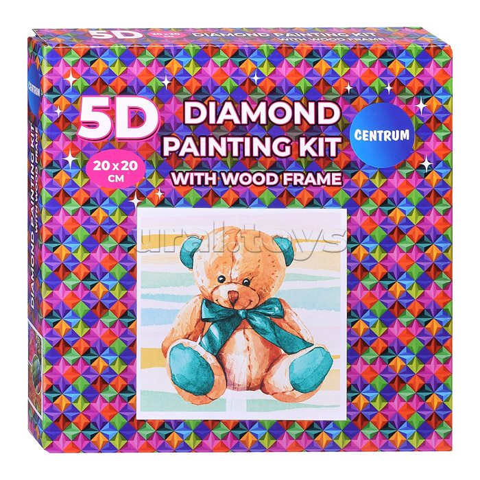 Алмазная мозаика "Плюшевый мишка" 20х20см, в деревянной рамке, частичное заполнение