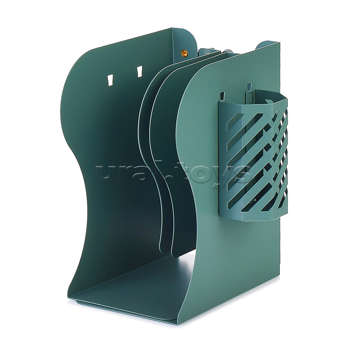 Подставка для учебников и книг "Slider" 19x14,7x9 см, металлическая, телескопическая, окрашенная, зеленая, вес 800 г, с подставкой для пишущих принадлежностей, с противоскользящими ножками, в картонной коробке