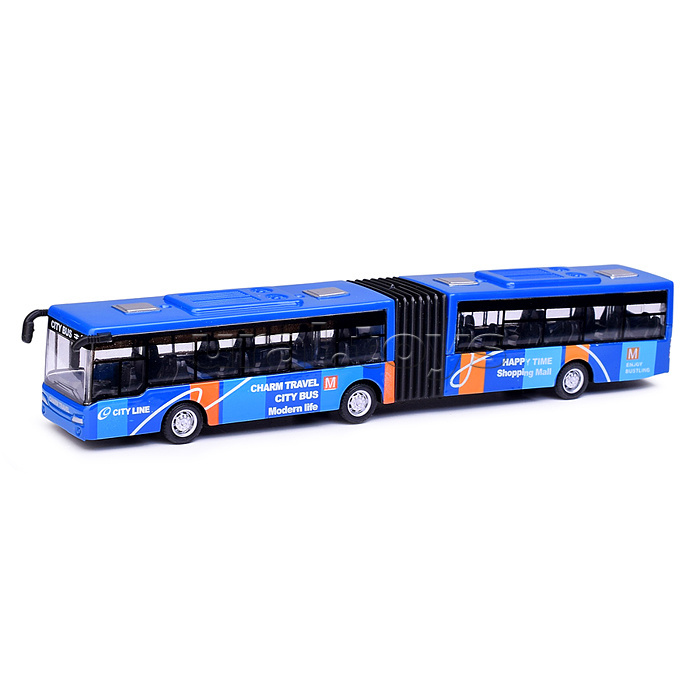 Автобус металлический городской с гармошкой, инерционный, масштаб 1:64 (синий)