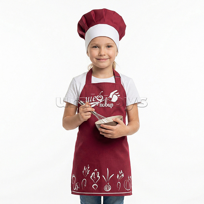 Набор "Шеф-повар" (фартук, колпак, доска, лопатка) бордовый