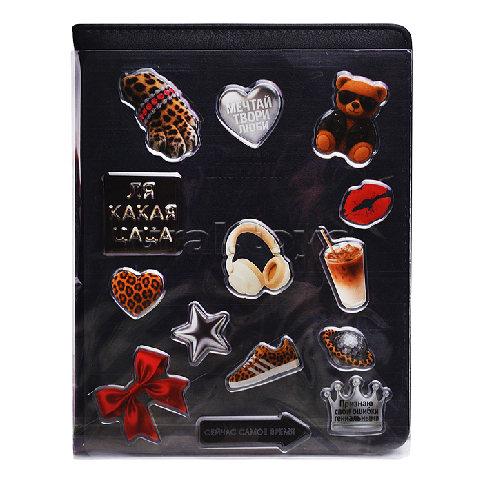 Дневник 1-11 кл. "Стикеры на чёрном" кожзам: А5+; твёрдый переплёт, с брелоком