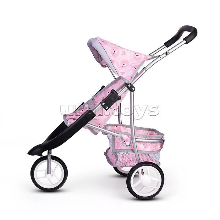 Коляская кукольная металлическая, 3-х колесная, с корзиной, козырьком и столиком